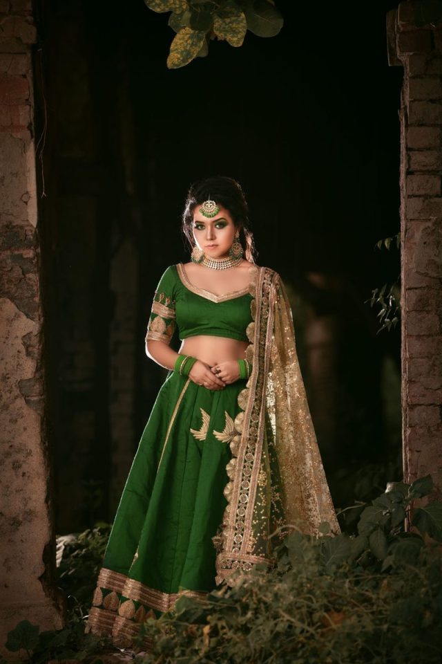 Emerald Lehenga with Gold Net Dupatta