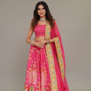Hot Pink Printed Lehenga Set